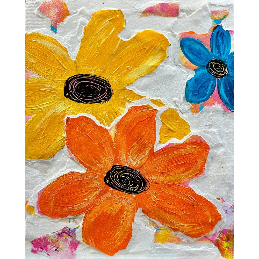 Whimsical Floral Collage Art - 12 x12 Original — Kathleen Tennant